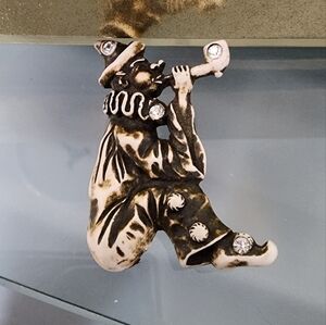 Vintage Art Deco era Clown Blowing Bubbles Celluloid Rhinestone Pin Brooch